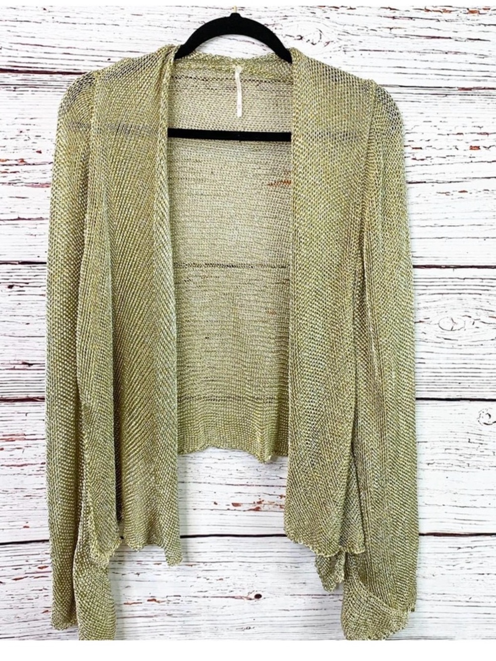 Free People Metallic Gold Open-Front Draped Cardigan